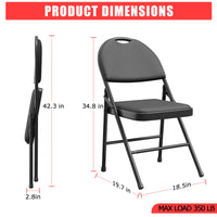 Chaises pliantes Garvee, lot de 6, structure en métal, assise en similicuir, pieds antidérapants, pour une utilisation intérieure et extérieure, robustes et confortables, noires