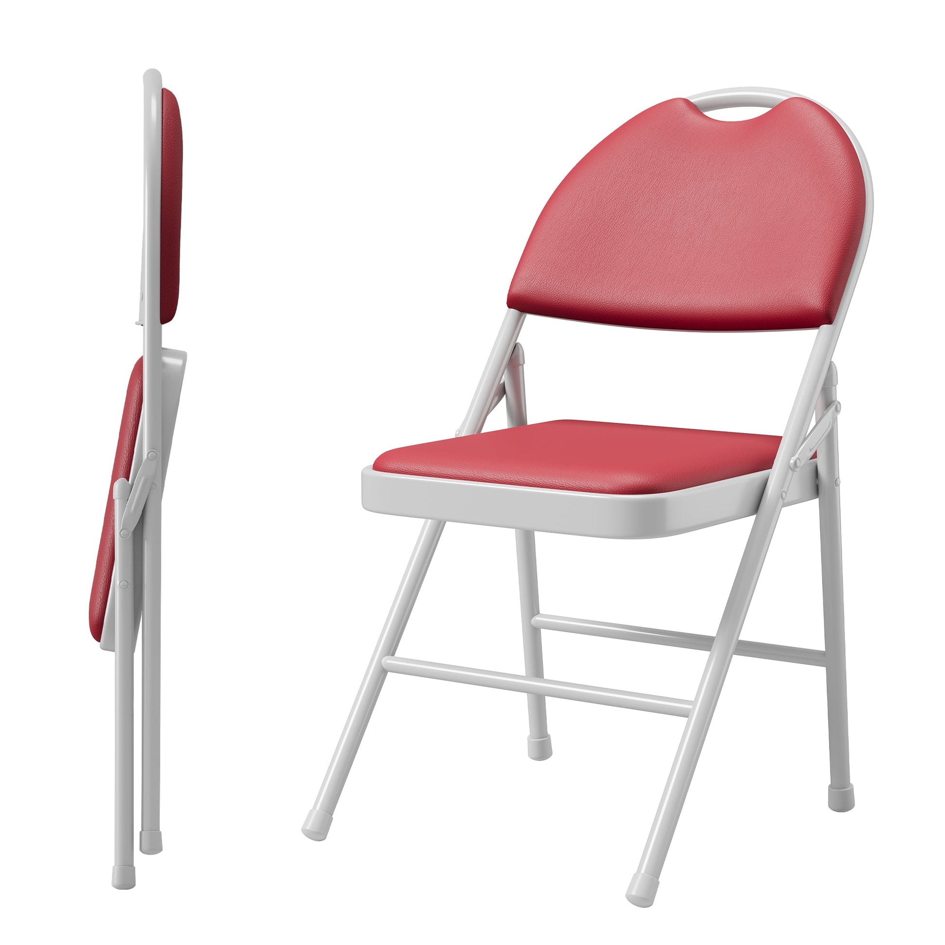Ensemble de 2 chaises pliantes Garvee avec revêtement en similicuir, structure en métal, pliables, rouges, pour une utilisation intérieure et extérieure, empilables et confortables.