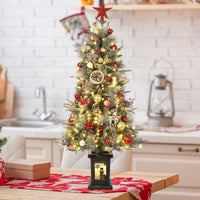 Sapin de Noël Garvee 125 cm – Avec lumières et décorations, socle bonhomme de neige pour décorations de table hivernales