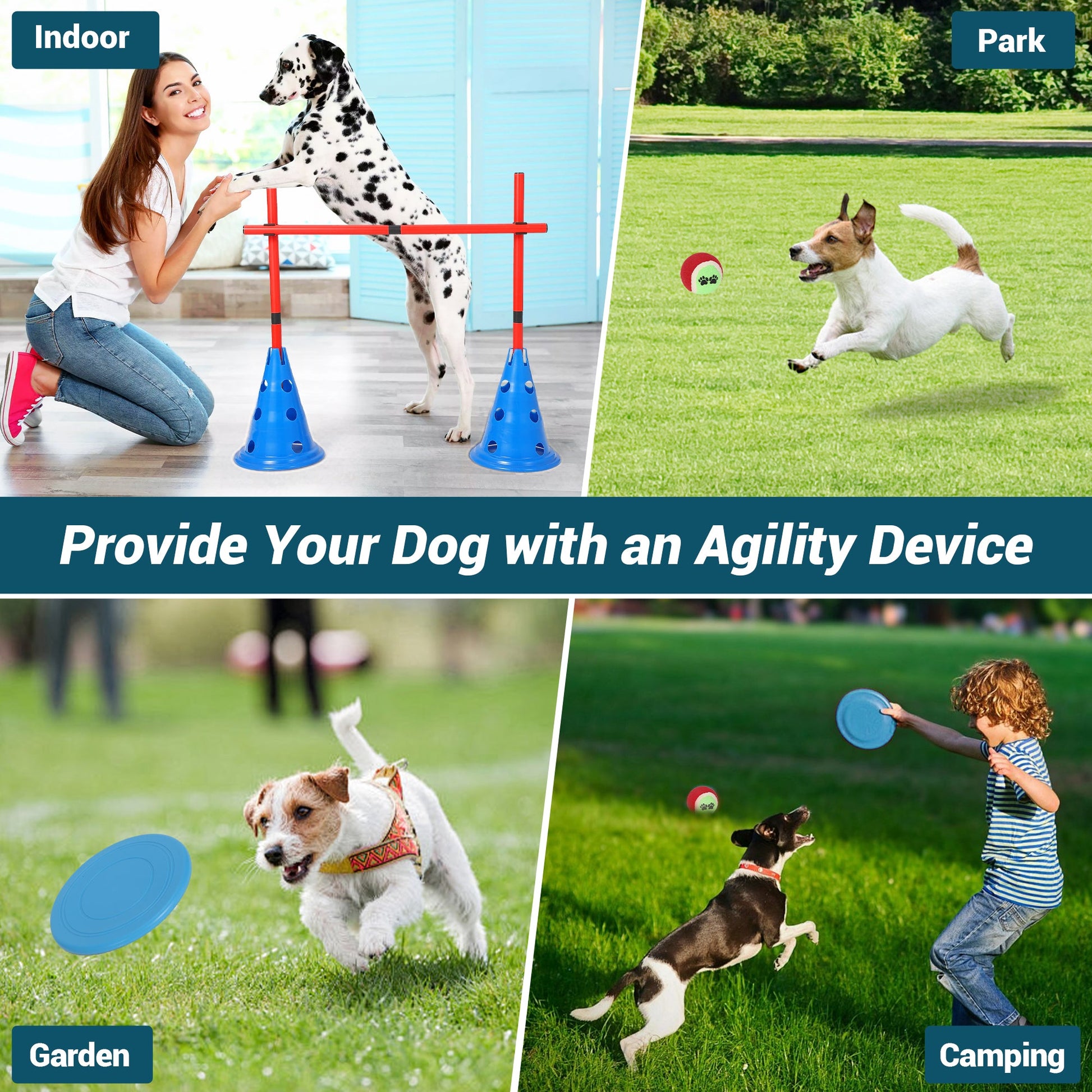 Garvee Parcours d'agilité pour chiens avec 12 cônes, 6 barres, réglable, en ABS, pour l'entraînement en extérieur, portable et polyvalent