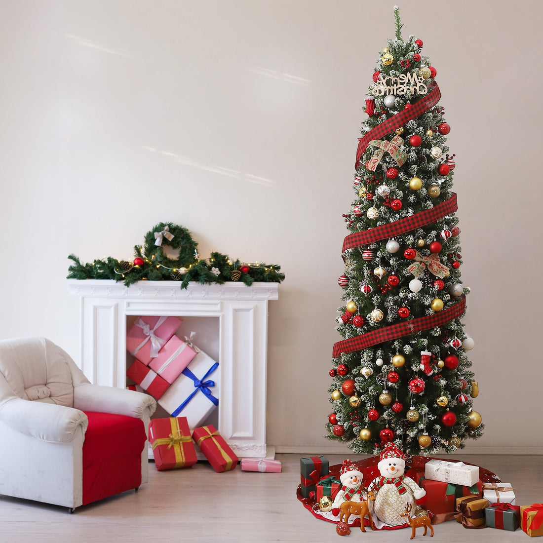Sapin de Noël Garvee 230 cm avec support en métal - Éclairage LED bicolore à 8 modes pour une ambiance de Noël magique