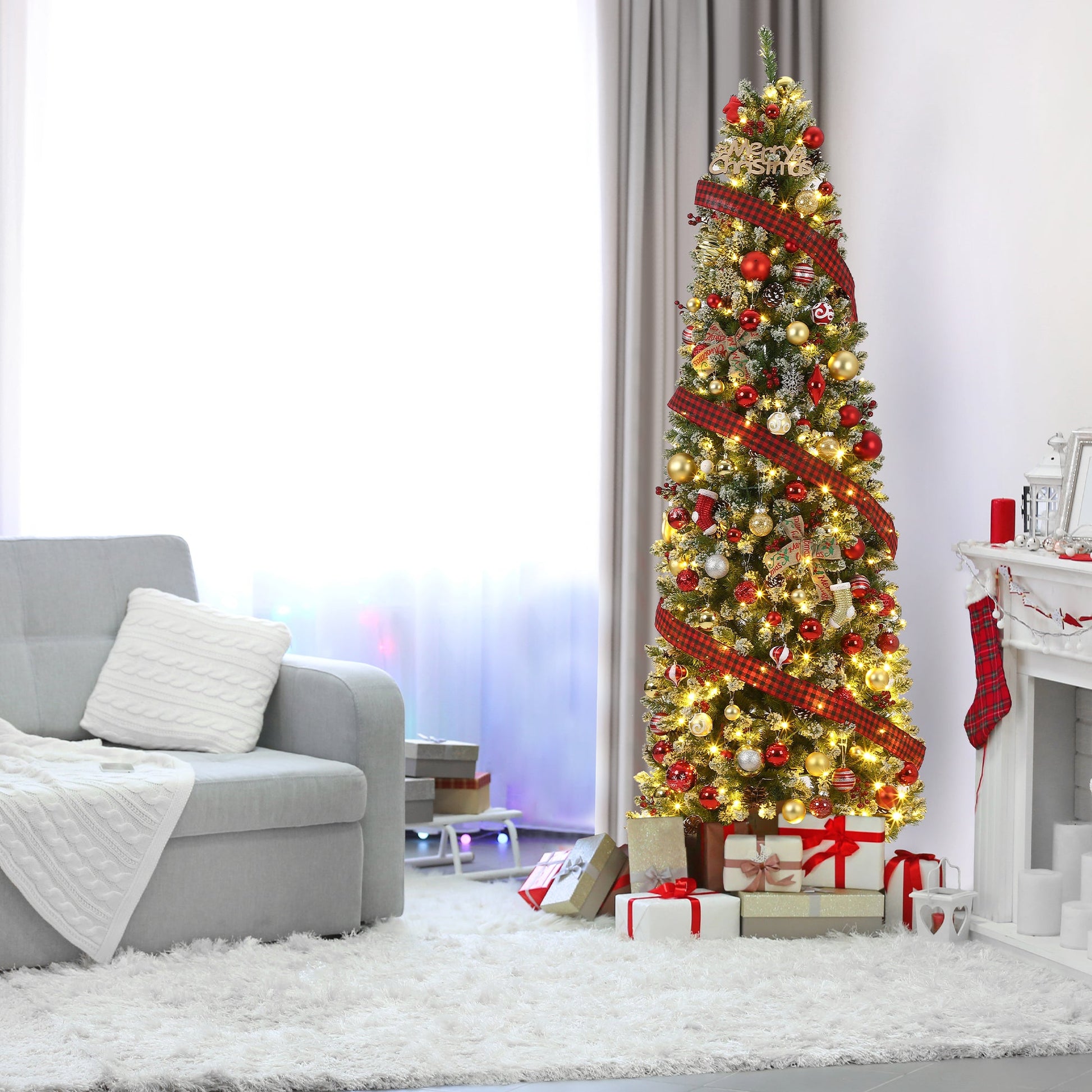 Sapin de Noël Garvee 230 cm avec support en métal - Éclairage LED bicolore à 8 modes pour une ambiance de Noël magique