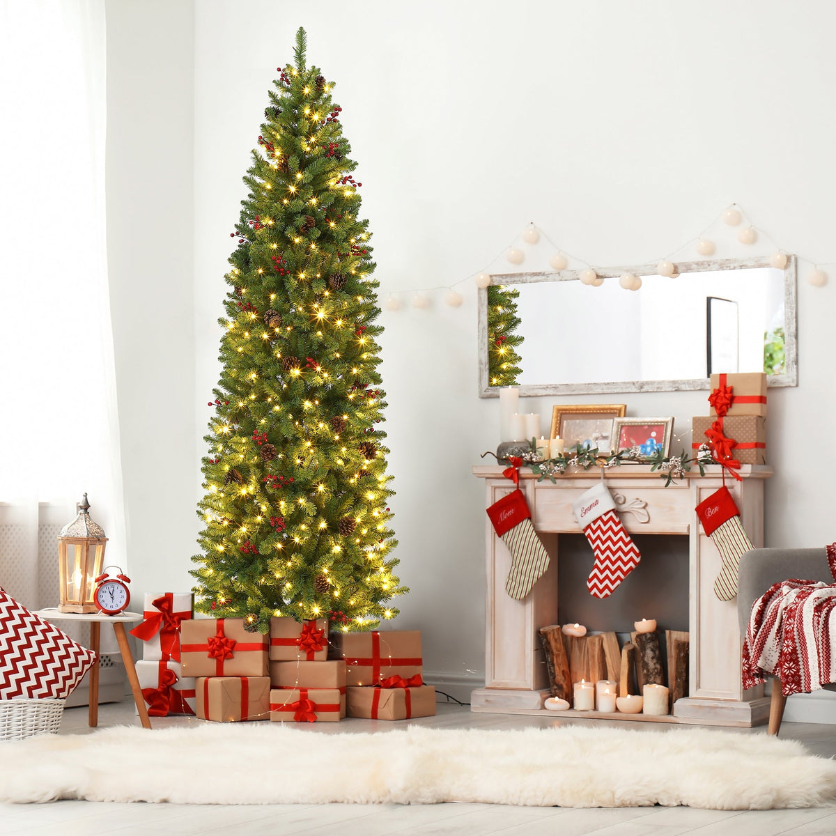 Sapin de Noël Garvee 230 cm avec support en métal - Éclairage LED monochrome à 8 modes pour une décoration festive du salon