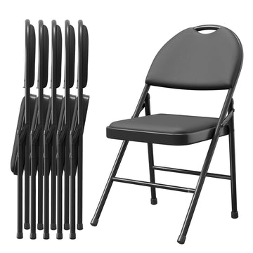 Chaises pliantes Garvee, lot de 6, structure en métal, assise en similicuir, pieds antidérapants, pour une utilisation intérieure et extérieure, robustes et confortables, noires