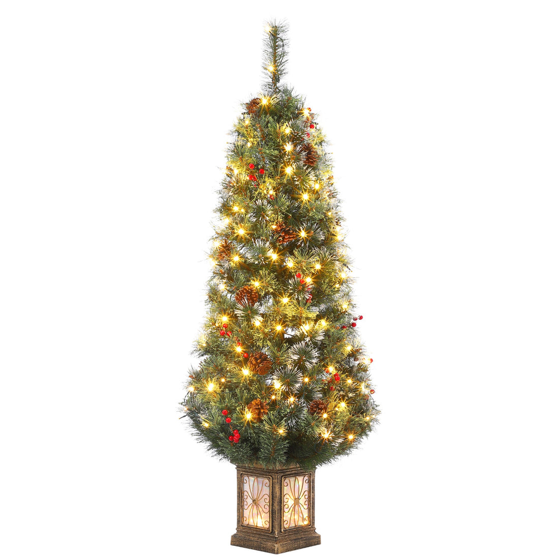 Sapin de Noël vintage Garvee 145 cm, structure en métal, 300 LED, 8 modes d'éclairage, prise européenne et socle à pince