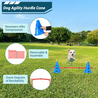 Garvee Parcours d'agilité pour chiens avec 12 cônes, 6 barres, réglable, en ABS, pour l'entraînement en extérieur, portable et polyvalent
