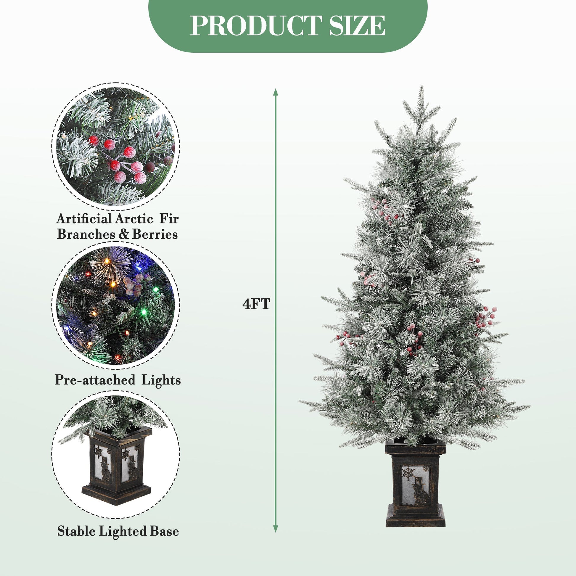 Sapin de Noël Garvee 125 cm – Avec lumières et décorations, socle bonhomme de neige pour décorations de table hivernales