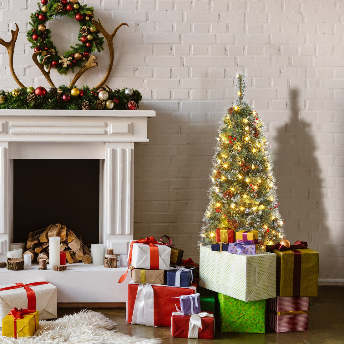Garvee sapin de Noël vintage 145 cm, structure en métal, 300 LED, 8 modes d'éclairage, prise européenne et socle à pince
