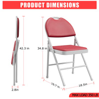 Ensemble de 2 chaises pliantes Garvee avec revêtement en similicuir, structure en métal, pliables, rouges, pour une utilisation intérieure et extérieure, empilables et confortables.