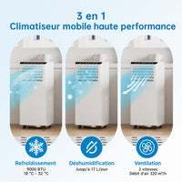 Garvee Climatiseur mobile 7 000 BTU / 2,05 kW, silencieux et économe, réfrigérant R290, avec kit fenêtre et tuyau d’évacuation, pour maison et bureau