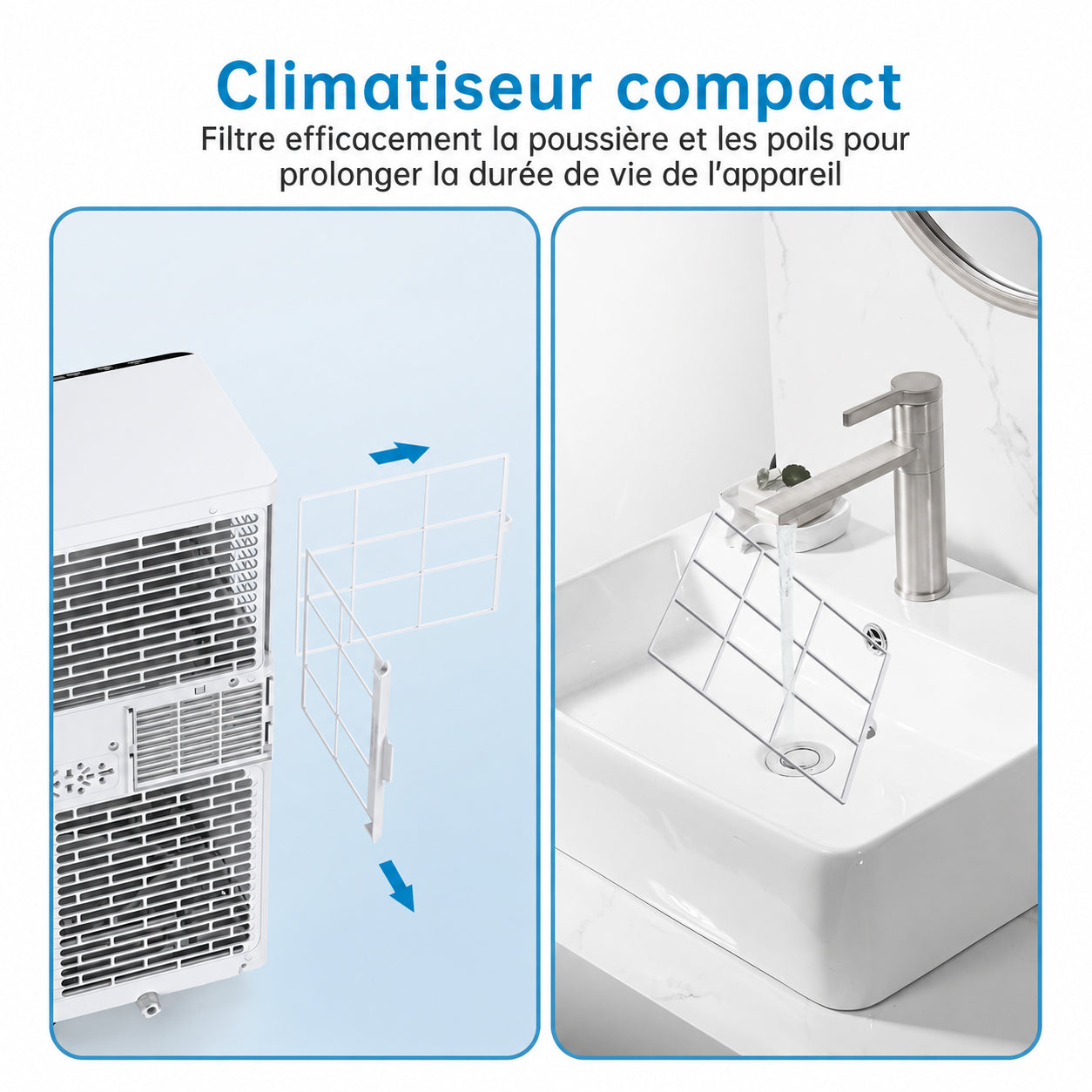Garvee Climatiseur mobile 7 000 BTU / 2,05 kW, silencieux et économe, réfrigérant R290, avec kit fenêtre et tuyau d’évacuation, pour maison et bureau