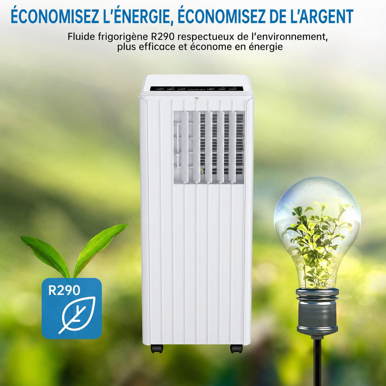 Garvee Climatiseur mobile 9000 BTU, silencieux et économe en énergie, refroidissement efficace, format compact pour maison et bureau