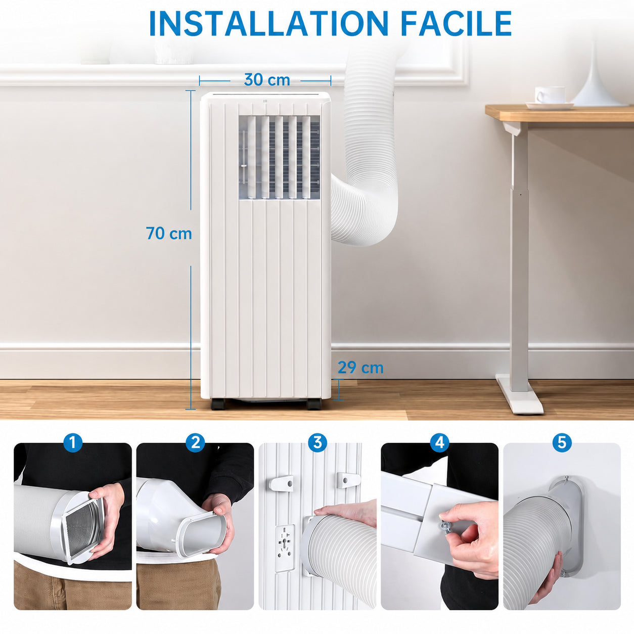 Garvee Climatiseur mobile 3-en-1 7000 BTU / 2,05 kW, silencieux, avec déshumidificateur, ventilateur, écran LED et télécommande, pour pièces jusqu’à 15 m²