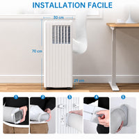 Garvee Climatiseur mobile 3-en-1 7000 BTU / 2,05 kW, silencieux, avec déshumidificateur, ventilateur, écran LED et télécommande, pour pièces jusqu’à 15 m²