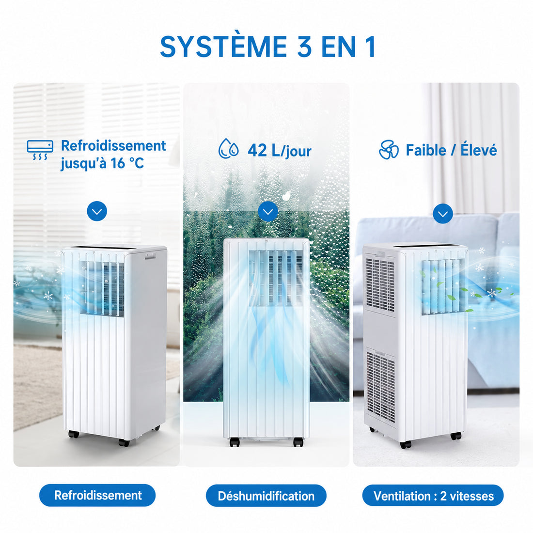 Garvee Climatiseur mobile 9000 BTU, silencieux et économe en énergie, refroidissement efficace, format compact pour maison et bureau