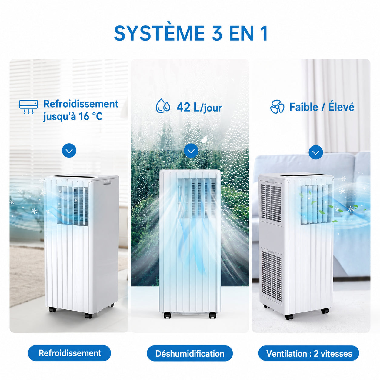 Garvee Climatiseur mobile 9000 BTU, silencieux et économe en énergie, refroidissement efficace, format compact pour maison et bureau