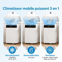 Garvee Climatiseur mobile 12000 BTU, 3 en 1 silencieux au R290, avec kit fenêtre, pour maison et bureau