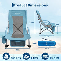 Garvee Lot de 4 Chaises de Plage Pliantes Basses en Métal avec Dossier Haut et Porte-Gobelet, Bleu