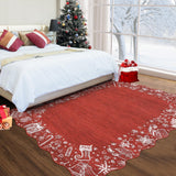 Garvee Tapis de Noël 80x150 cm avec Renne et Sapin Enneigé, Rouge, Lavable et Antidérapant, Pour Salon, Cuisine ou Couloir