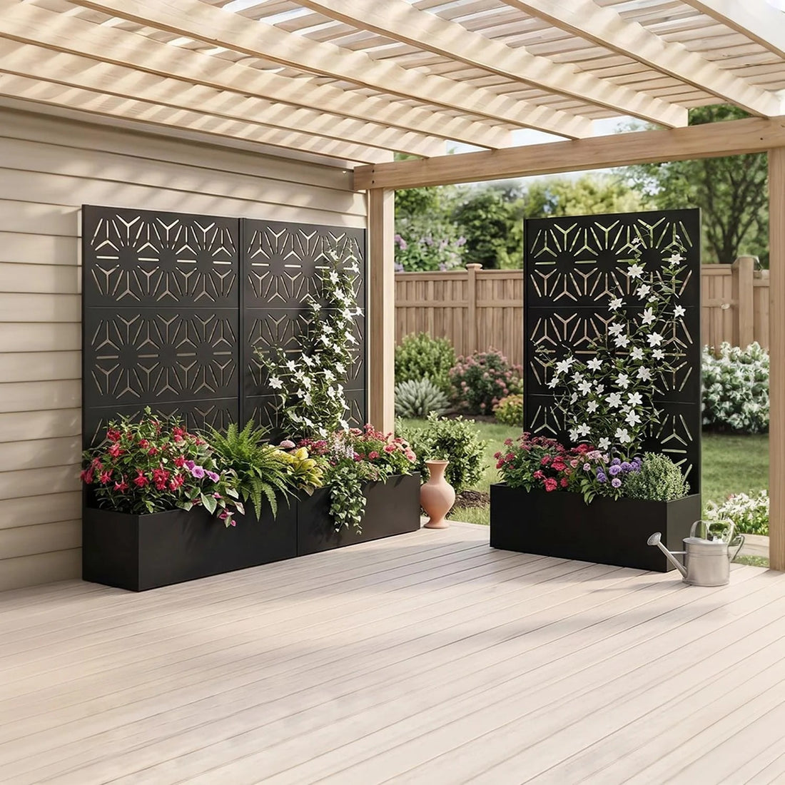 Garvee bac à plantes métallique avec treillis acier galvanisé résistant aux intempéries jardin compact 112 × 41 × 180 cm, grande fleur