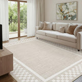 Garvee Tapis Moderne Beige 160x230 cm, Bord Uni, Motif à Carreaux, Lavable, Antidérapant et Poils Ras, Pour Salon, Salle à Manger, Chambre ou Bureau
