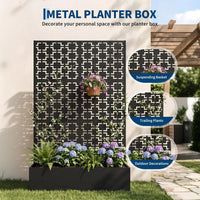 Garvee bac à plantes métallique avec treillis acier galvanisé résistant aux intempéries jardin compact 112 × 41 × 180 cm, quadrillage noir