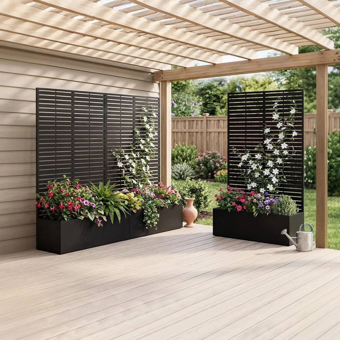 Garvee bac à plantes métallique avec treillis acier galvanisé résistant aux intempéries jardin compact 112 × 41 × 180 cm, lames horizontales