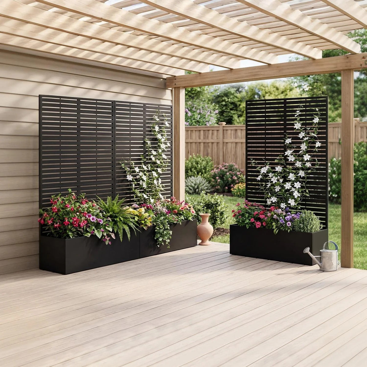 Garvee bac à plantes métallique avec treillis acier galvanisé résistant aux intempéries jardin compact 112 × 41 × 180 cm, lames horizontales