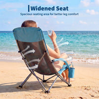 Garvee Lot de 4 Chaises de Plage Pliantes Basses en Métal avec Dossier Haut et Porte-Gobelet, Bleu