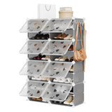 Garvee Rangement à Chaussures Pliable, 8 Niveaux et 16 Cases, Porte Transparente Magnétique, Montage Facile, Pour Dressing ou Chambre, Gris
