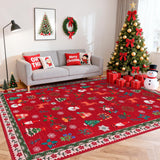 Garvee Tapis de Noël Rouge 120x170 cm, Motifs Festifs, Lavable et Antidérapant, Poils Ras, Pour Salon, Cuisine ou Chambre