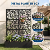 Garvee bac à plantes métallique avec treillis acier galvanisé résistant aux intempéries jardin compact 112 × 41 × 180 cm, feuilles ondulées