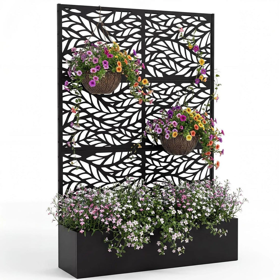 Garvee bac à plantes métallique avec treillis acier galvanisé résistant aux intempéries jardin compact 112 × 41 × 180 cm, feuilles ondulées