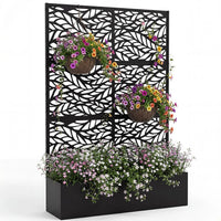 Garvee bac à plantes métallique avec treillis acier galvanisé résistant aux intempéries jardin compact 112 × 41 × 180 cm, feuilles ondulées