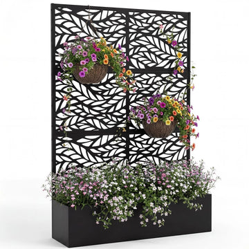 Garvee bac à plantes métallique avec treillis acier galvanisé résistant aux intempéries jardin compact 112 × 41 × 180 cm, feuilles ondulées