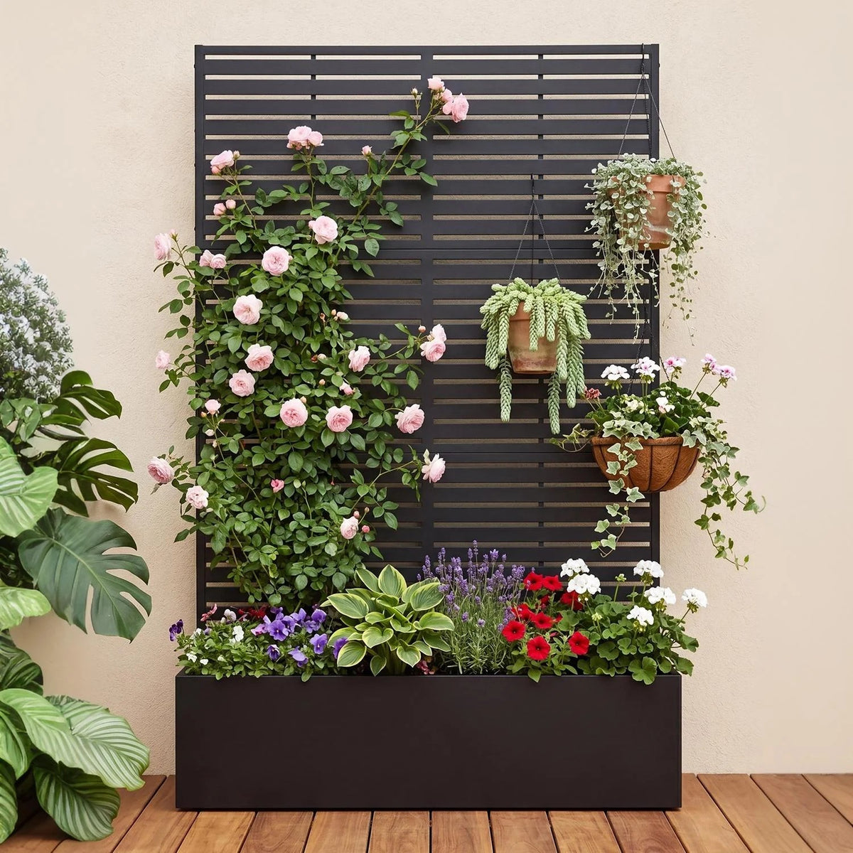 Garvee bac à plantes métallique avec treillis acier galvanisé résistant aux intempéries jardin compact 112 × 41 × 180 cm, lames horizontales