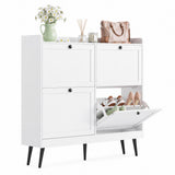Garvee meuble à chaussures basculant étroit à 4 abattants, grand capacité, étagères réglables, MDF sur pieds, 100 × 26 × 100 cm, entrée/couloir, couleur : blanc
