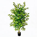 Garvee Ficus Artificiel 150 cm, Double Tronc et Feuillage Réaliste, Pour Intérieur et Extérieur, Pot Noir Inclus, Vert