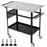 Garvee Établi de Soudage Mobile en Acier Carbone, Capacité 363 kg, Plateau Perforé 91x61 cm, Crochets de Rangement et Pieds Réglables, Noir