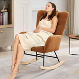 Garvee Fauteuil à Bascule en Tissu Bouclette, Design Ergonomique, Structure en Acier, Pieds en Bois Massif, Pour Allaitement et Détente, Marron