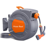 Garvee Dévidoir Automatique 30 m avec Tuyau PVC 3 Couches, Pistolet 9 Fonctions, Support Pivotant 180°, Boîtier Résistant aux UV, Raccords Laiton, Gris et Orange