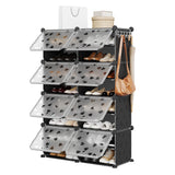 Garvee Rangement à Chaussures Pliable, 8 Niveaux et 16 Cases, Porte Transparente Magnétique, Montage Facile, Pour Dressing ou Chambre, Noir