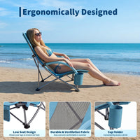 Garvee Lot de 4 Chaises de Plage Pliantes Basses en Métal avec Dossier Haut et Porte-Gobelet, Bleu