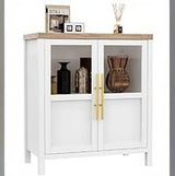 Garvee Buffet Moderne en Bois Effet Poirier avec Portes Vitrées, Étagères Pratiques, Bois d’Ingénierie Durable, Montage Facile, Style Rustique, Pour Cuisine ou Salon