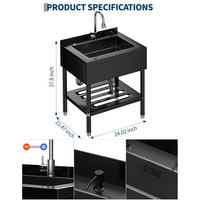 Garvee Évier multifonction en acier inoxydable 304 noir, 65,28 × 52,58 × 100,33 cm, robinet 360° et étagère inférieure pour garage et buanderie