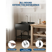 Garvee Évier multifonction en acier inoxydable 304 noir, 65,28 × 52,58 × 100,33 cm, robinet 360° et étagère inférieure pour garage et buanderie