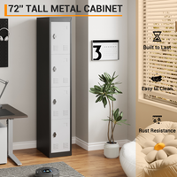 Garvee armoire métallique haute à 4 portes, en acier, verrouillable, avec trous de ventilation, noire, pour bureau et école