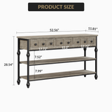 Garvee console industrielle à 3 tiroirs, métal et MDF, largeur 135 cm, grise - Gris