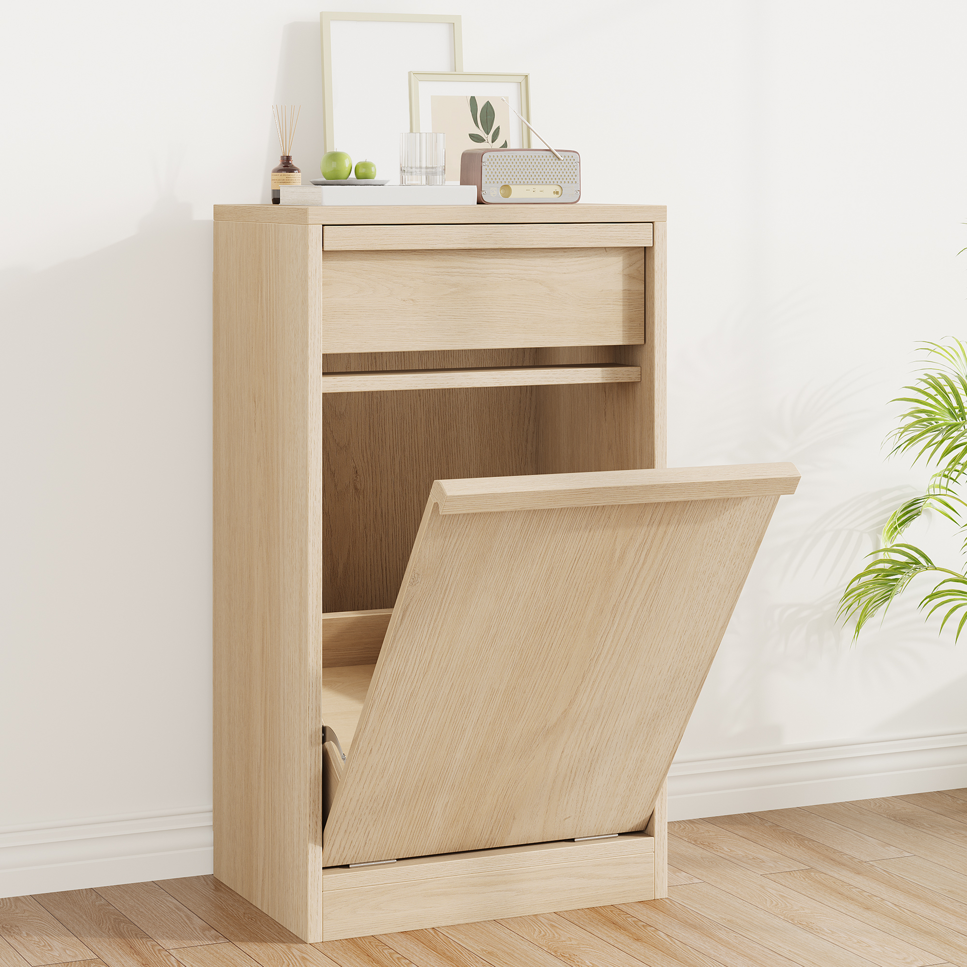 Garvee Poubelle Basculante 38 L en Bois, Anti-Animaux, Autoportante et Peu Encombrante, Robuste, pour Cuisine, Salon et Maison
