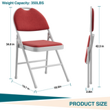 Ensemble de 2 chaises pliantes Garvee avec revêtement en lin rembourré, structure en métal, ergonomiques et empilables, idéales pour le camping et le bureau, rouge.